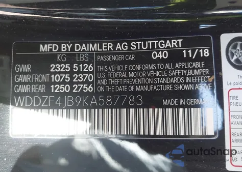 2019 Mercedes-Benz E 300 from USA, damaged, VIN WDDZF4JB9KA587783